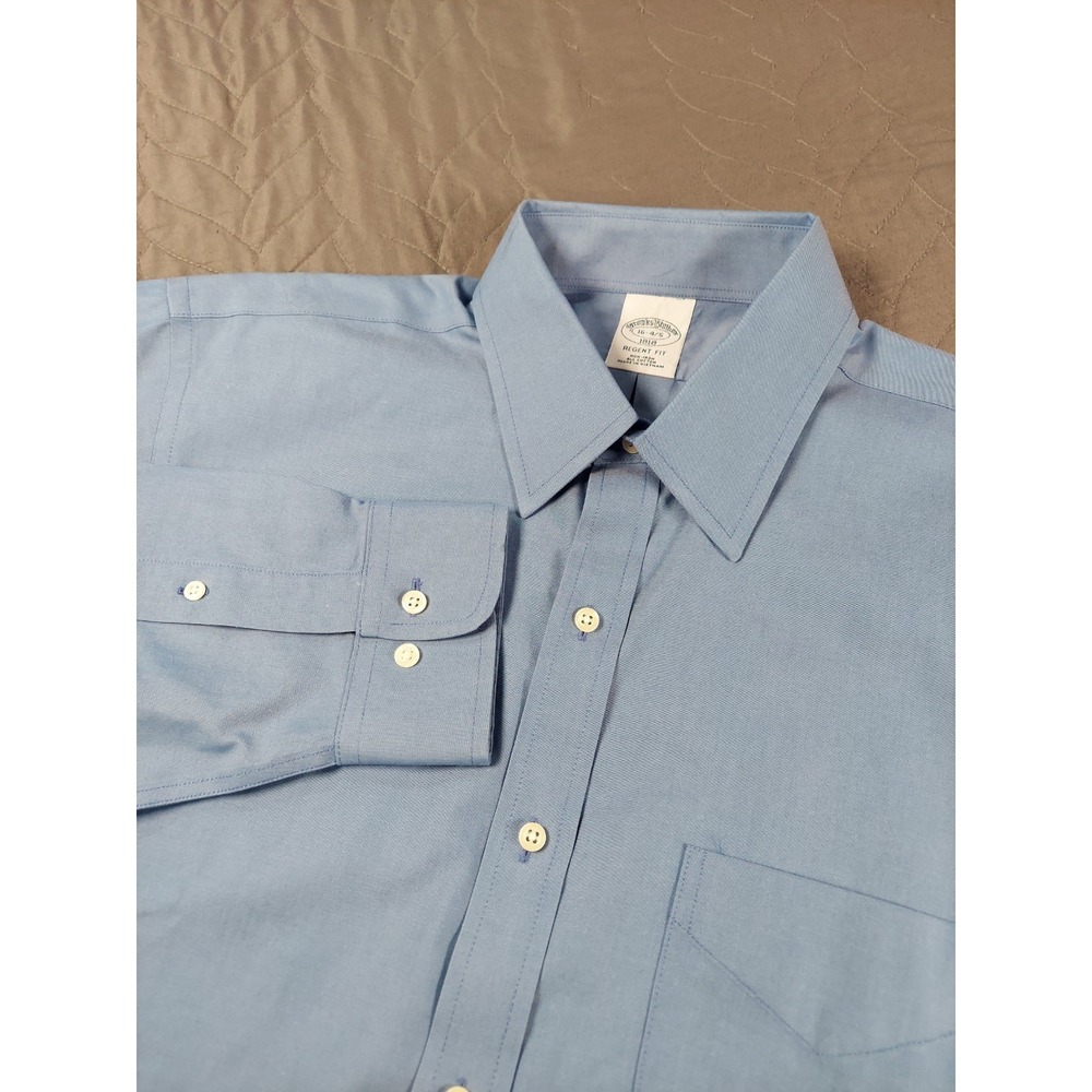Brooks Brothers Regent Dress Shirt Mens 16 34/35 Blue Point Collar 1818 Cotton